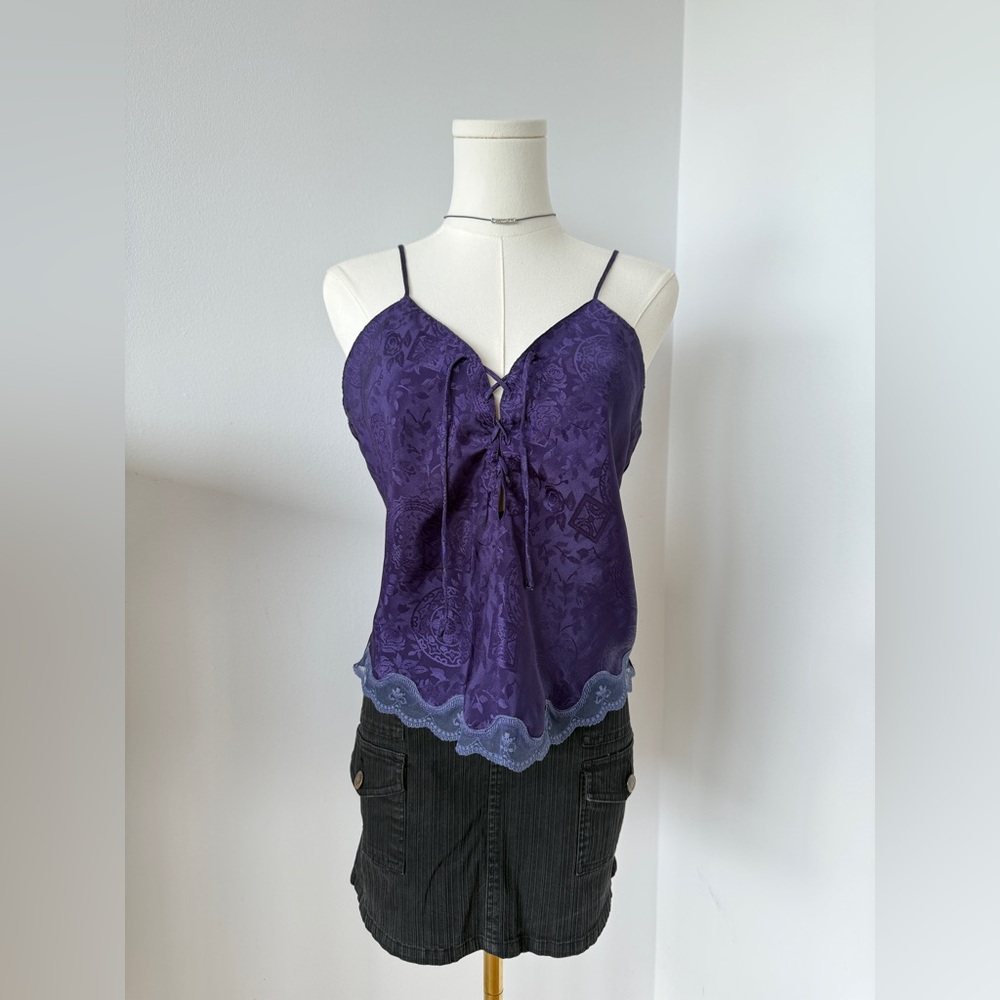 Rare Y2K Purple Satin Lace-Up Cami by Potpourri – S